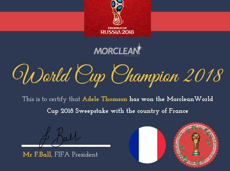 World Cup 2018 Sweepstake Morclean Winner
