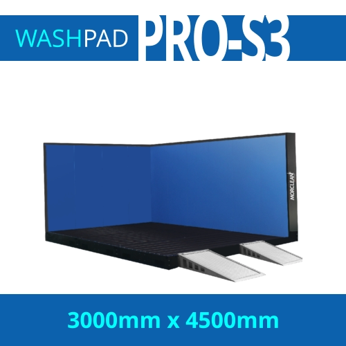 PRO-S3 Larger, or multiples of small construction equipment Washbay measuring 3m x 4.5m with two walls to protect from overspray, optional third wall available