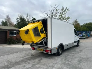 Automatic bin washing equipment attached to a box van or fridge van