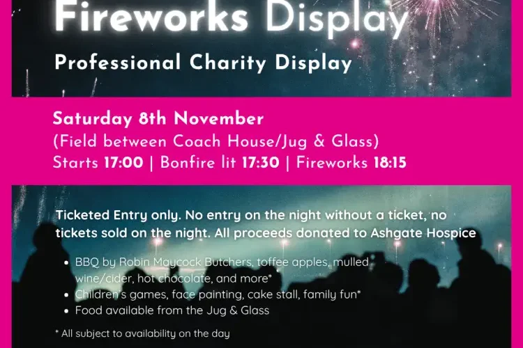 Fireworks Display and Bonfire at Lea, near Matlock Bonfire Party in aid of Ashgate Hospice